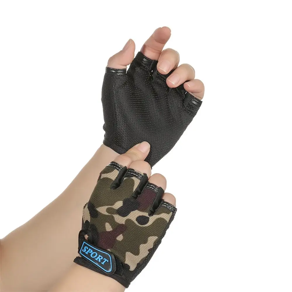 

Outdoor Hiking Non-slip Elastic Anti-sweat Camouflage Bike Mittens Children Cycling Gloves Riding Equipment Half Finger Golves