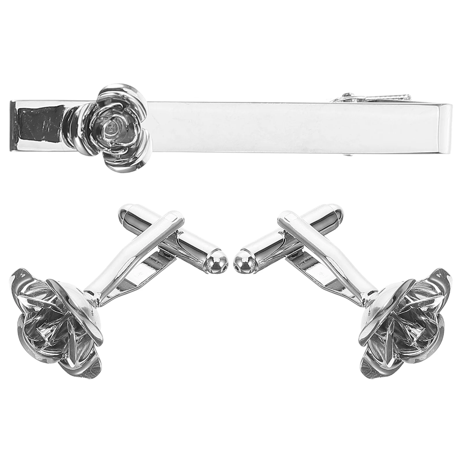 

1 Set Suit Cuff Links Shirt Cufflinks Tie Clip Rose Cuff Links Business Suit Accessories for Men