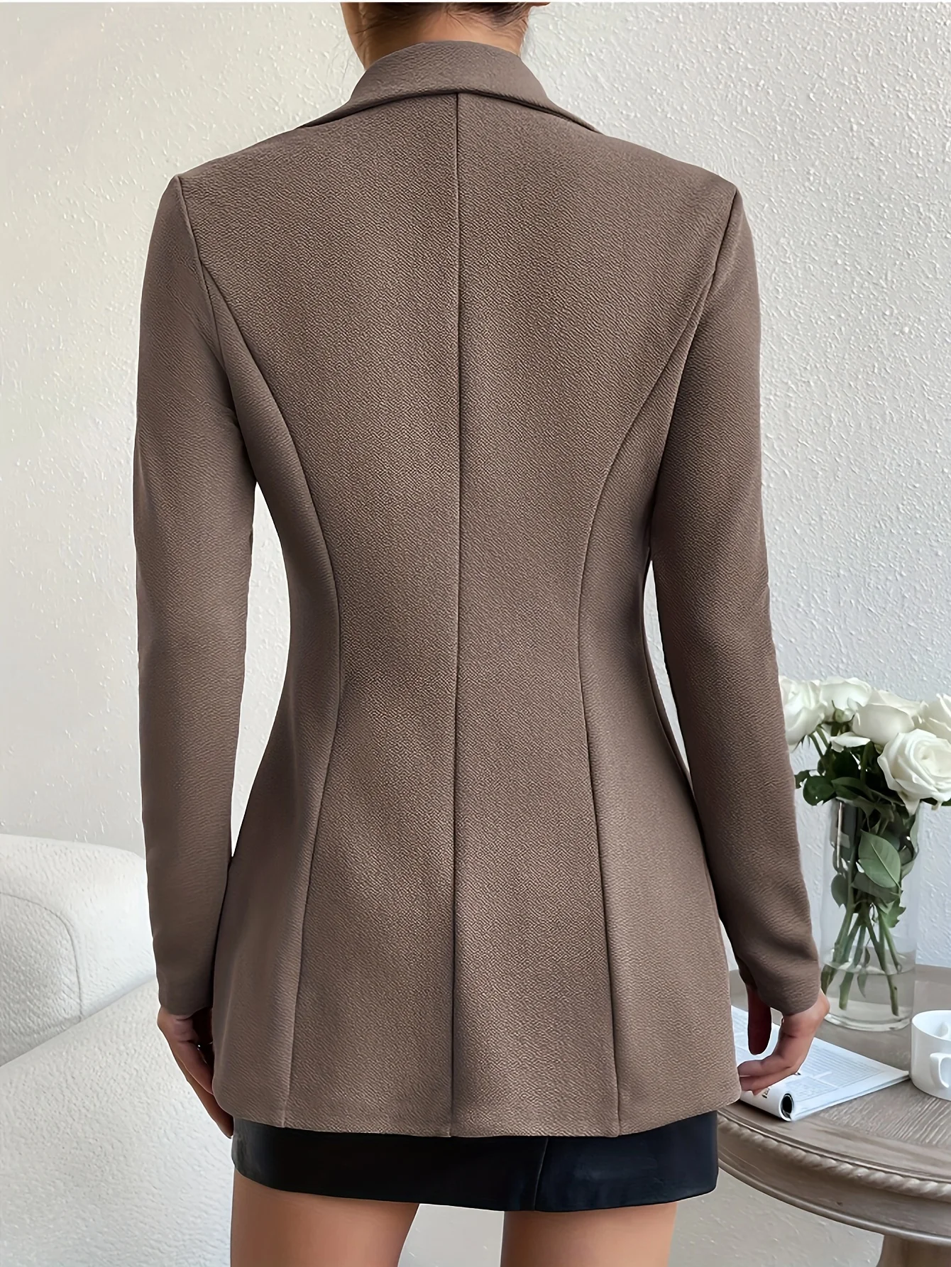 Solid Button Front Blazer, Elegant Long Sleeve Slim Blazer For Office & Work, Womens Clothing