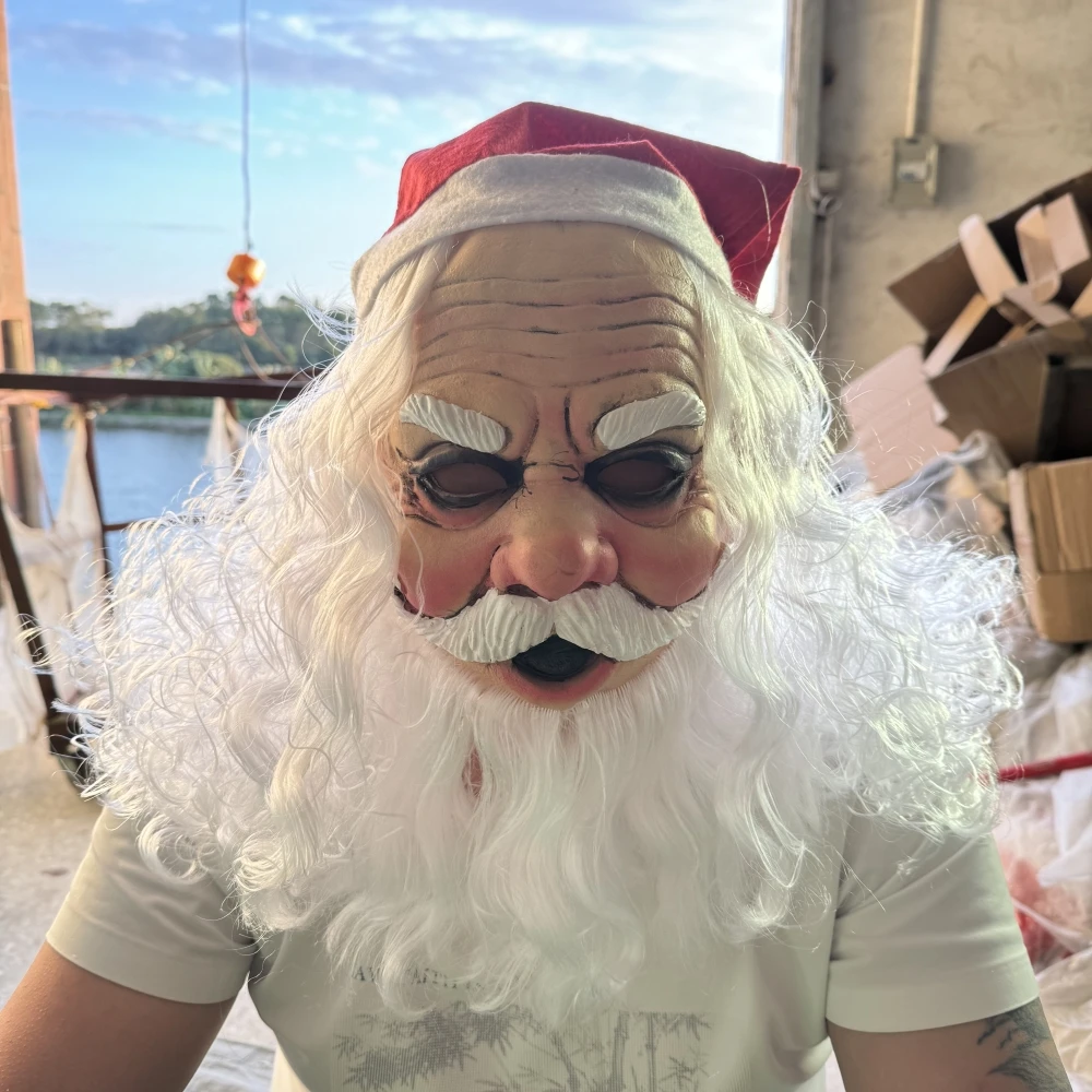 Halloween père noël vert Grinch masque noël blast cheveux blancs grand-mère  Santa masque tête sur noël barbe grand-père accessoires - AliExpress, image size:1000x1000