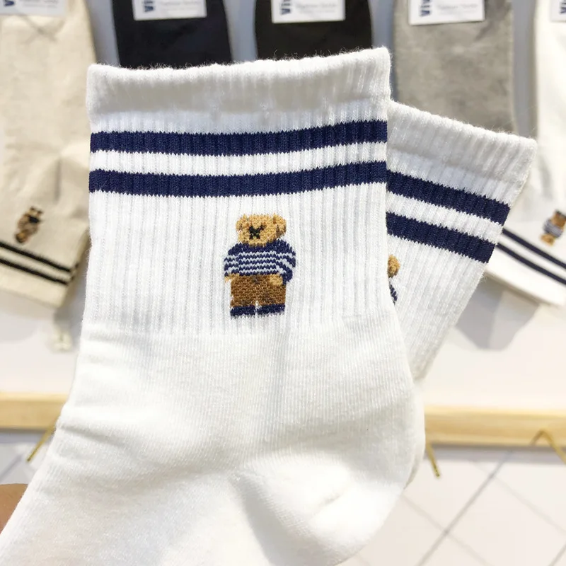 Elegant Lady Bear Cartoon Women's Cute Cotton Socks - Harajuku Style Novelty Breathable Christmas Gift