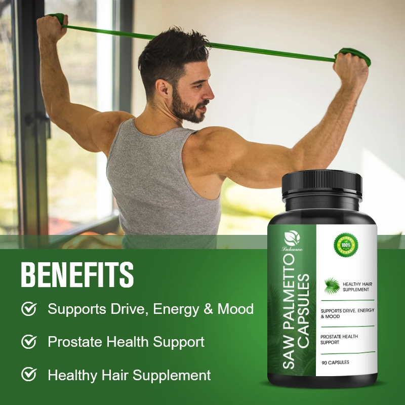 Saw Palmetto Capsules for Men Hair Growth Prostate Urination Support