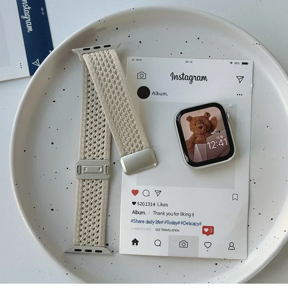 Braided Nylon Strap for Apple Watch Band Ultra 2/1 49mm 46mm 45mm 44mm 42mm 41mm 40mm Magnetic Bracelet For IWatch 10 9 8 Se 7 6