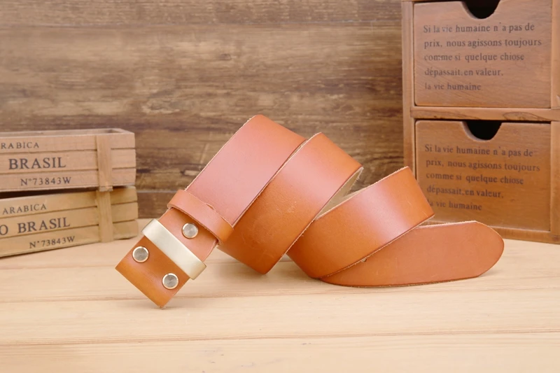belt leather without gold smooth buckle for mens belts luxury cowboys camel brown match famous brand buckle 3.8 cm high quality