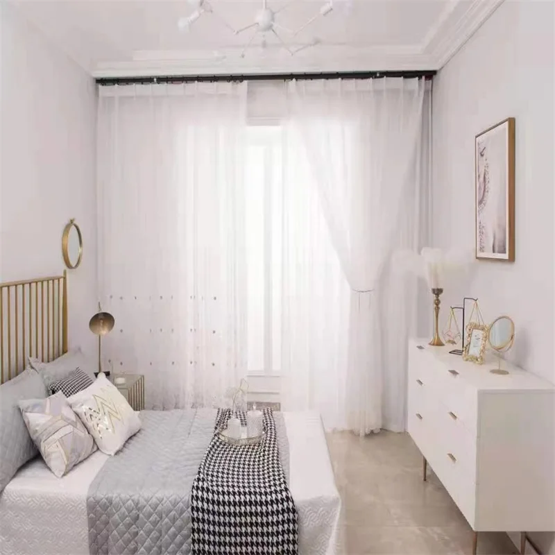 Modern White Sheer Curtains For Living Room Embroidered Luxury Voile Curtain Bedroom Bathroom Tulle Curtains Window Drapes
