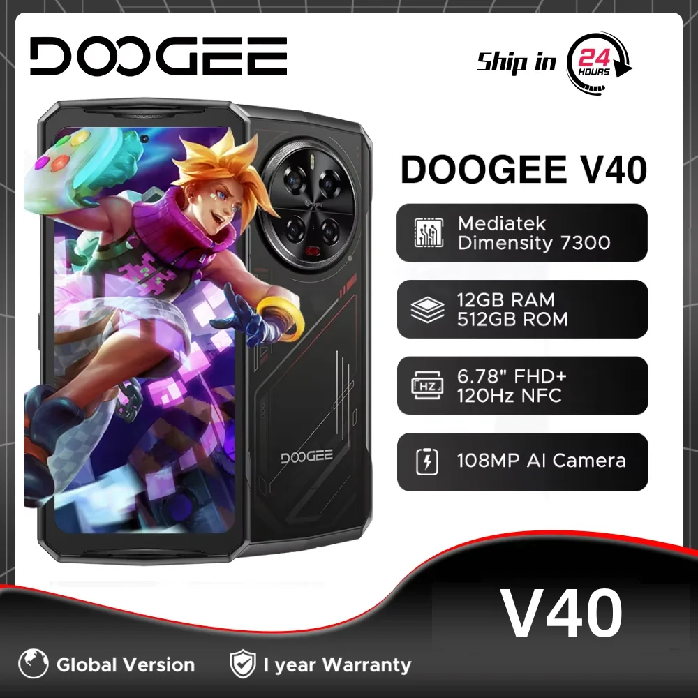 DOOGEE V40 5G 32GB 512GB Rugged Cell Phone 6.78" 2.4K Ultra-clear Display 8680mAh 108MP Al Camera
