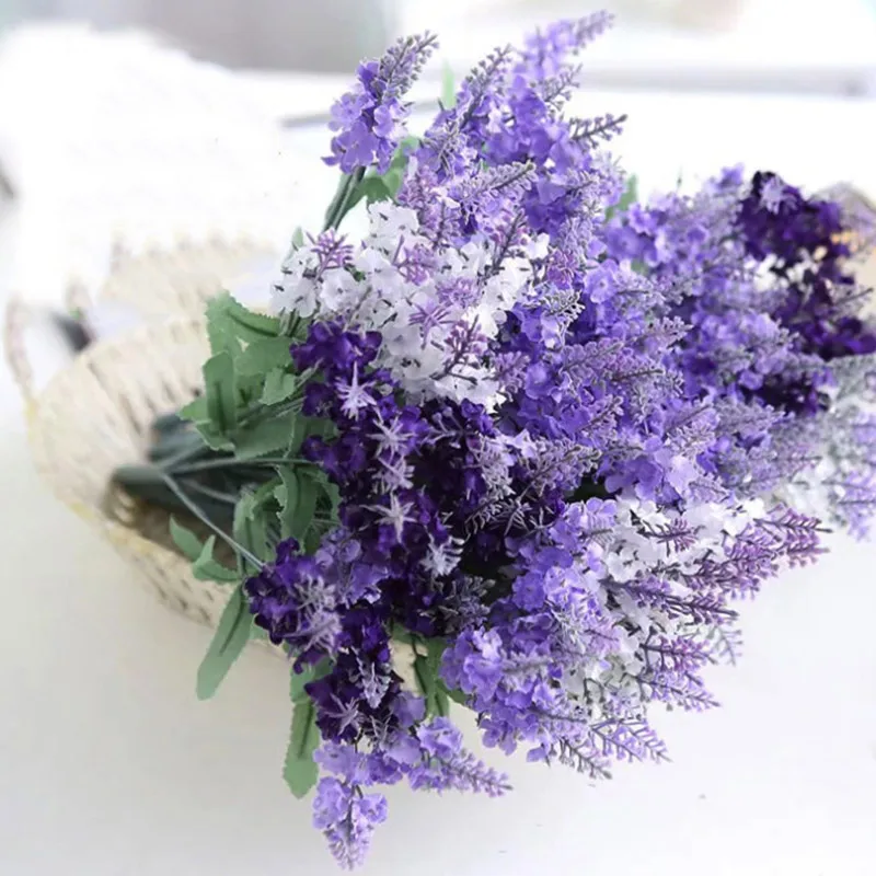 10 Heads Lavender Artificial Flowers Romantic Wedding Bridle Bouquet Outdoor Garden Decor Plants Silk Fake Flower for Home Table