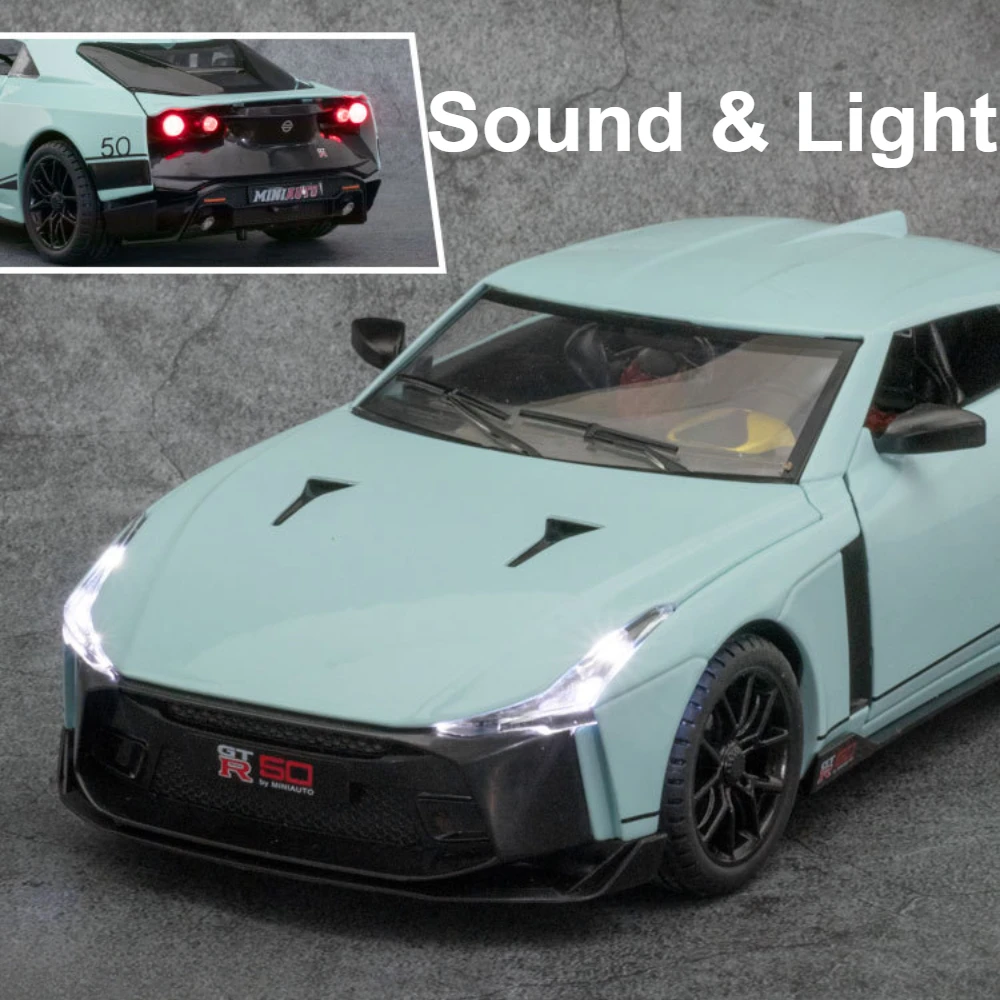 체중계 GTR50 모델 자동차 장난감, 다이캐스트 금속 사운드 라이트 풀 백 도어, 충격 흡수 미니어처 차량, 남아용 선물, 1:24