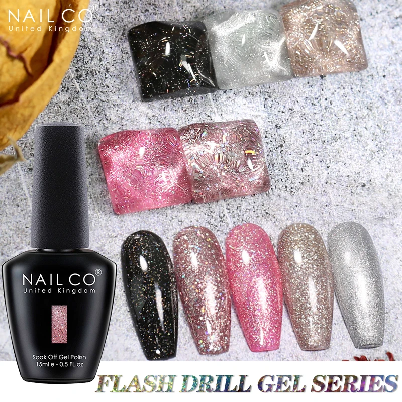 

NAILCO 15ml Glitter Color Gel Nail Polish Top Coat Nail Art Semi Permanent UV Manicure lakiery hybrydowe Varnish Nail Supplies