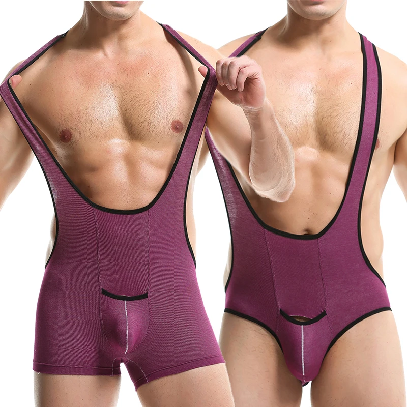 Mens Faux Denim Undershirts Boxers Penis Pouch Bodysuits Leotard Jockstrap Open Butt Gay Jumpsuits Wrestling Singlet Bodywear