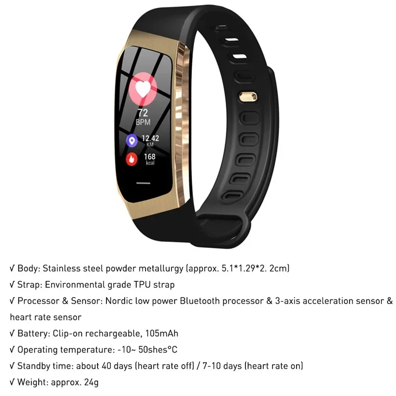 Smart Watch Smart Bracelet E18 Smart Bracelet Blood Pressure Heart Rate Monitor Fitness Activity Tracker Watch Waterproof Men Women Sport Wrist Band