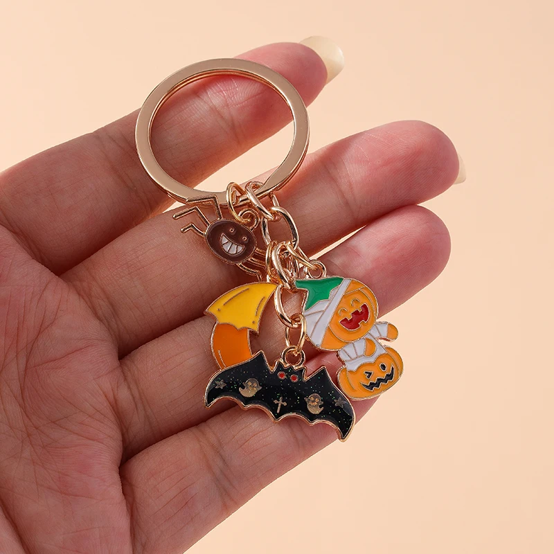 Niedliche Halloween Schlüssel bund Emaille Geist Kürbis Fledermaus Spinne Charms Schlüssel ringe für Frauen Männer Auto Schlüssel Handtasche Schlüssel anhänger DIY Zubehör – Detail 4