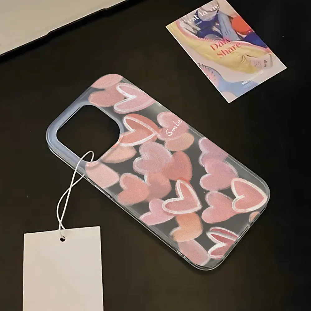 Pink Love Heart Soft Shockproof Matte Translucent Phone Case Cover