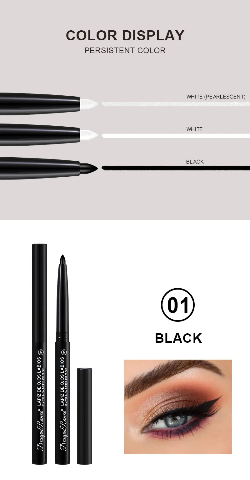 Pearl Waterproof Eyeliner Gel Pencil White Black Eye Liner Pen 24H Long Lasting High Pigment Matte Eyeliner Shiny Eyes Makeup
