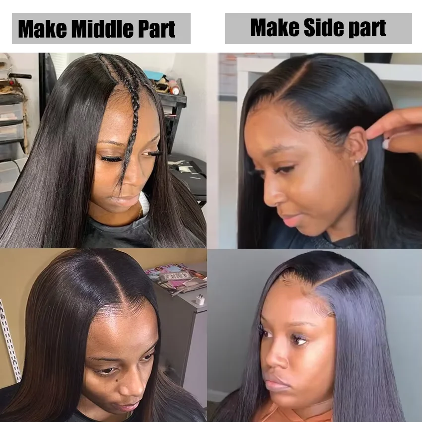 U Part Human Hair Wigs Straight Machine Made Half Wig Remy Human Hair Quality Clip In Natural Black Color U Part Wigs