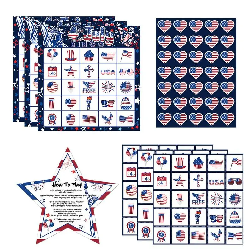 Bingo Game Set Independence Day Patriotic Bingo Game Multiplayer Family Card For Holiday Entertainment Friend Gatherings