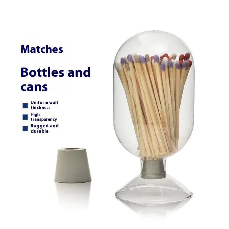 Matchstick Glass Bottle Aromatherapy Candle Glass Cloche Jar Fireplace Match Christmas Matchbox Storage Jar with Wooden Stopper
