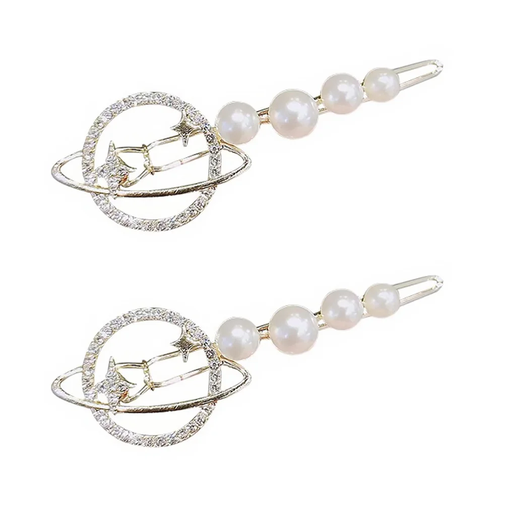 

2 Pcs Hairpin Planet Design Clasps Clip Crystal Elegant Hairpins Alloy Styling Clamps Miss
