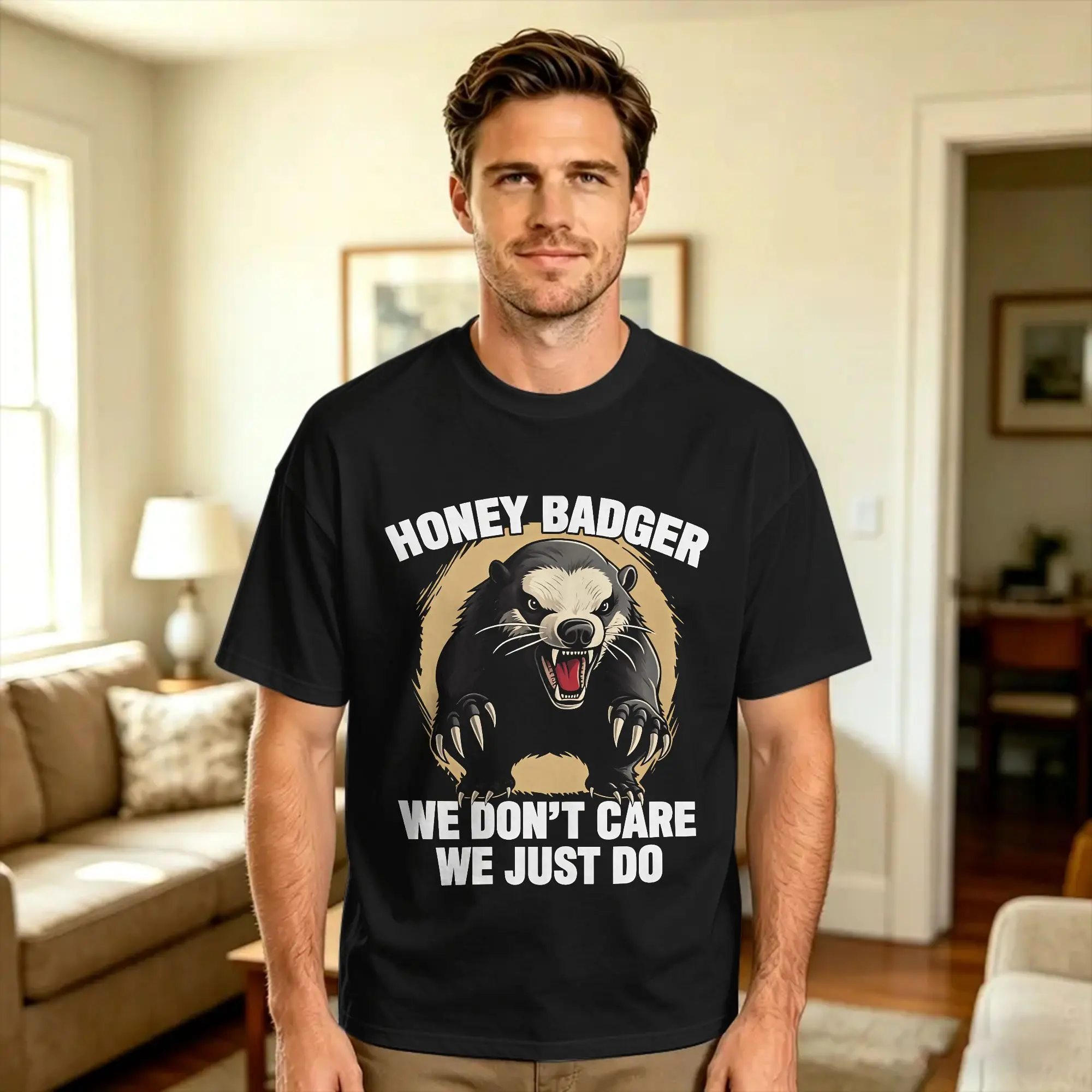 Ferocious Honey Badger Erwachsenen-Humor-Statement Baumwoll-T-Shirt für Herren Sommer Streetwear T-Shirts Hippie T-Shirt Große Größe