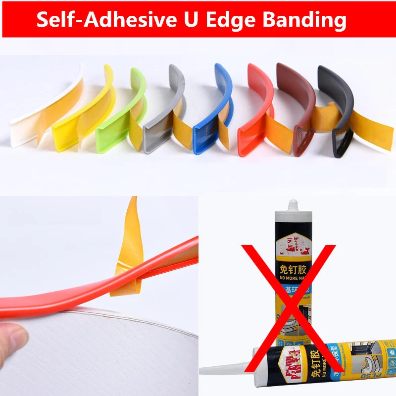 9 Colors 1M PVC Adhesive U Edge Banding Tape Seal Strip Cabinet Table Edging Corner Protector Furniture Veneer Sheets Decor