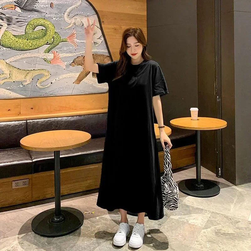 

Summer New Simplicity Loose Casual Dresses Round Neck Short Sleeve Plus Size All-match Dress Fashion Trend Women Clothing CY370