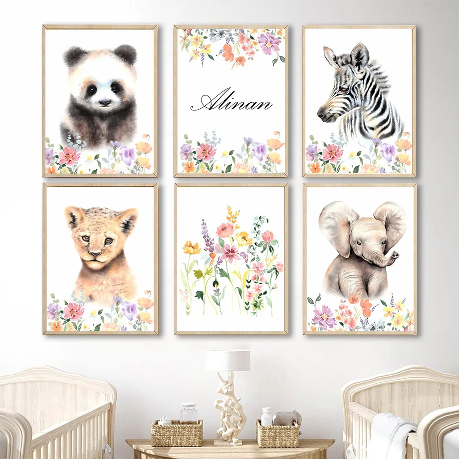 

Custom Name Tiger Panda Elephant Giraffe Nursery Wall Art Canvas Painting Posters And Prints Pictures Baby Kids Room Decor