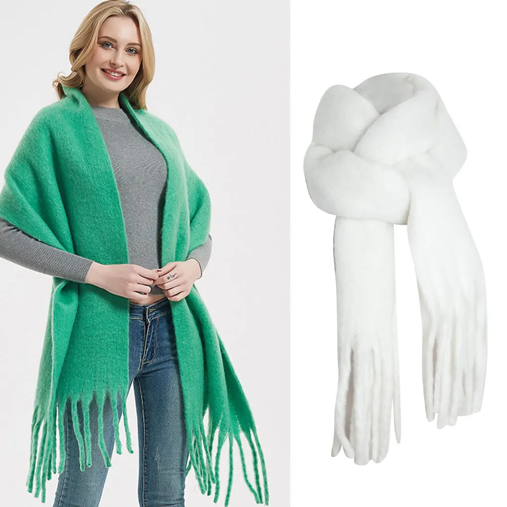 Solid Thickened Large Scarf Girls Winter New Korean Sle Winter Student All-Match Shawl Scarf White Women 2