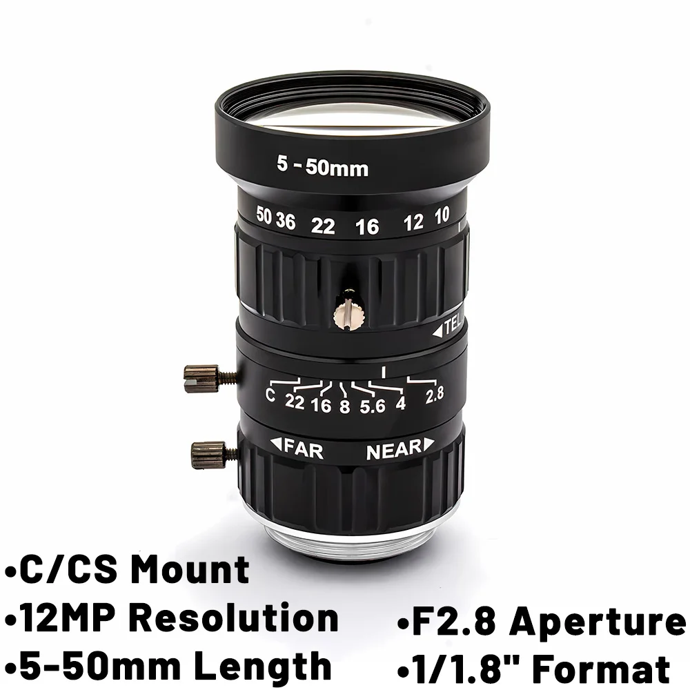 C/CS Mount Lens 12MP 5-50mm F2.8 1/1.8' Wide Angle High Definition for Surveilla