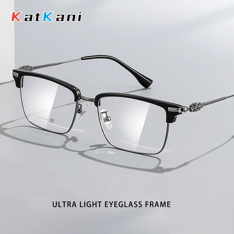 

KatKani Fashion Retro Square Eyewear Ultra Light Pure Titanium Spectacle Optical Prescription Glasses Frame Man Woman Eyeglasses