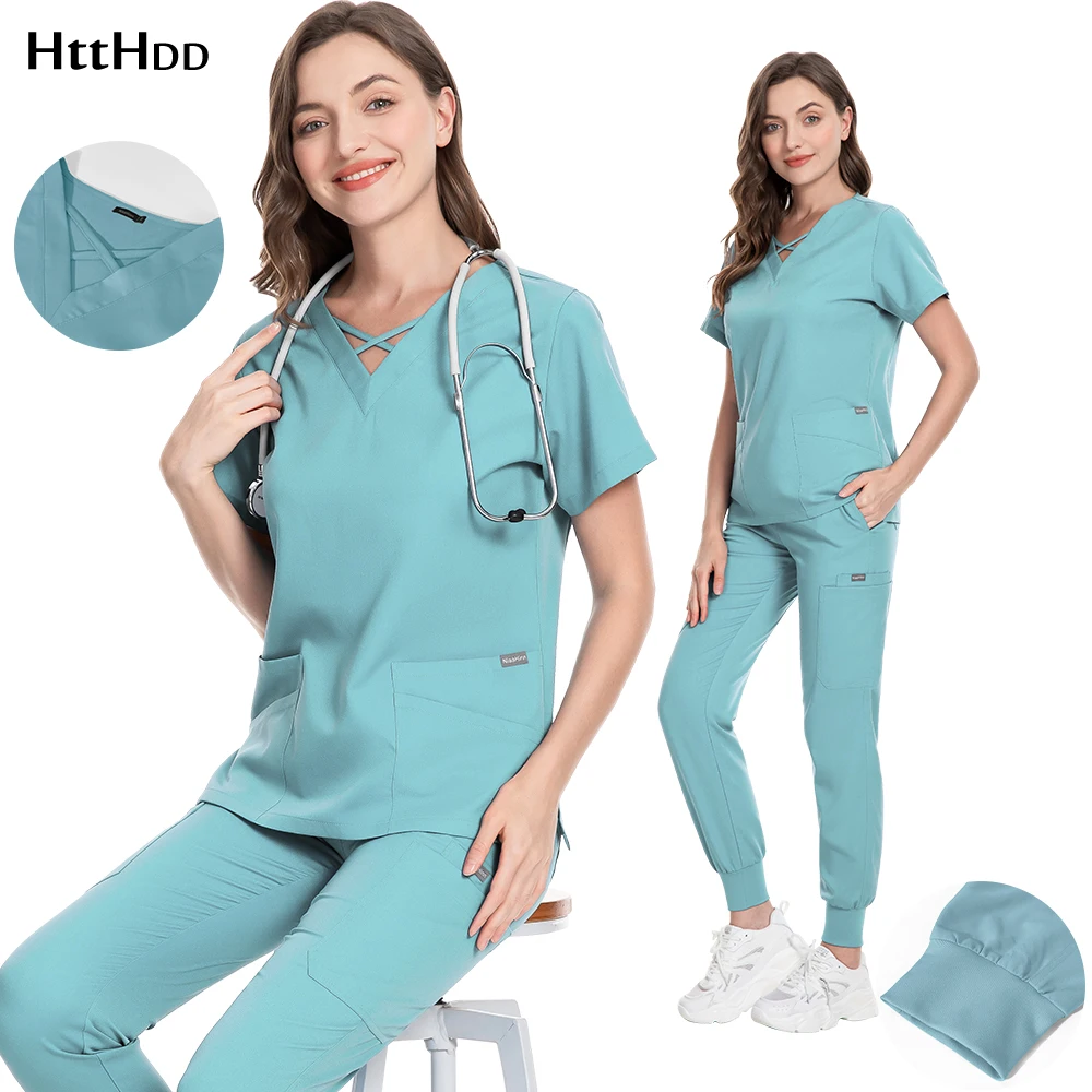 

Pet Grooming Scrub Set High Quality Spa Uniforms Unisex V-Neck Work Clothes Medical Suit Summer Surgical Scrubs Top Jogger Pants