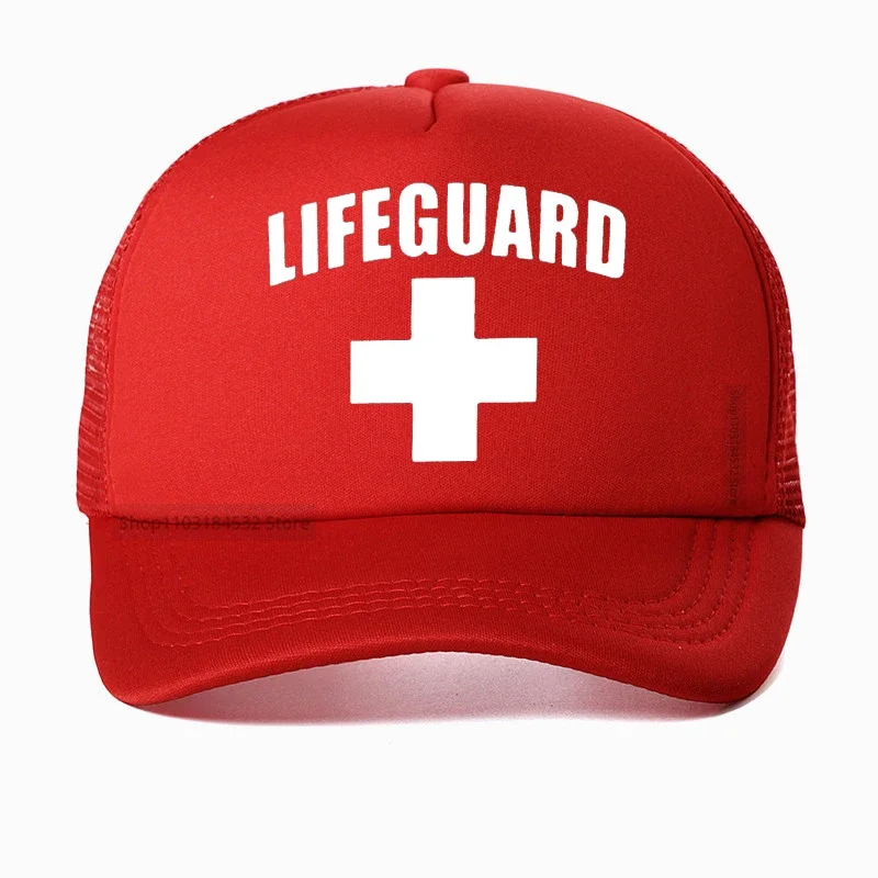 

Funny Lifeguard Men hat high quality Red Lifeguarding Unisex Baseball Cap Adjustable Mesh Breathable Trucker hats Casquette