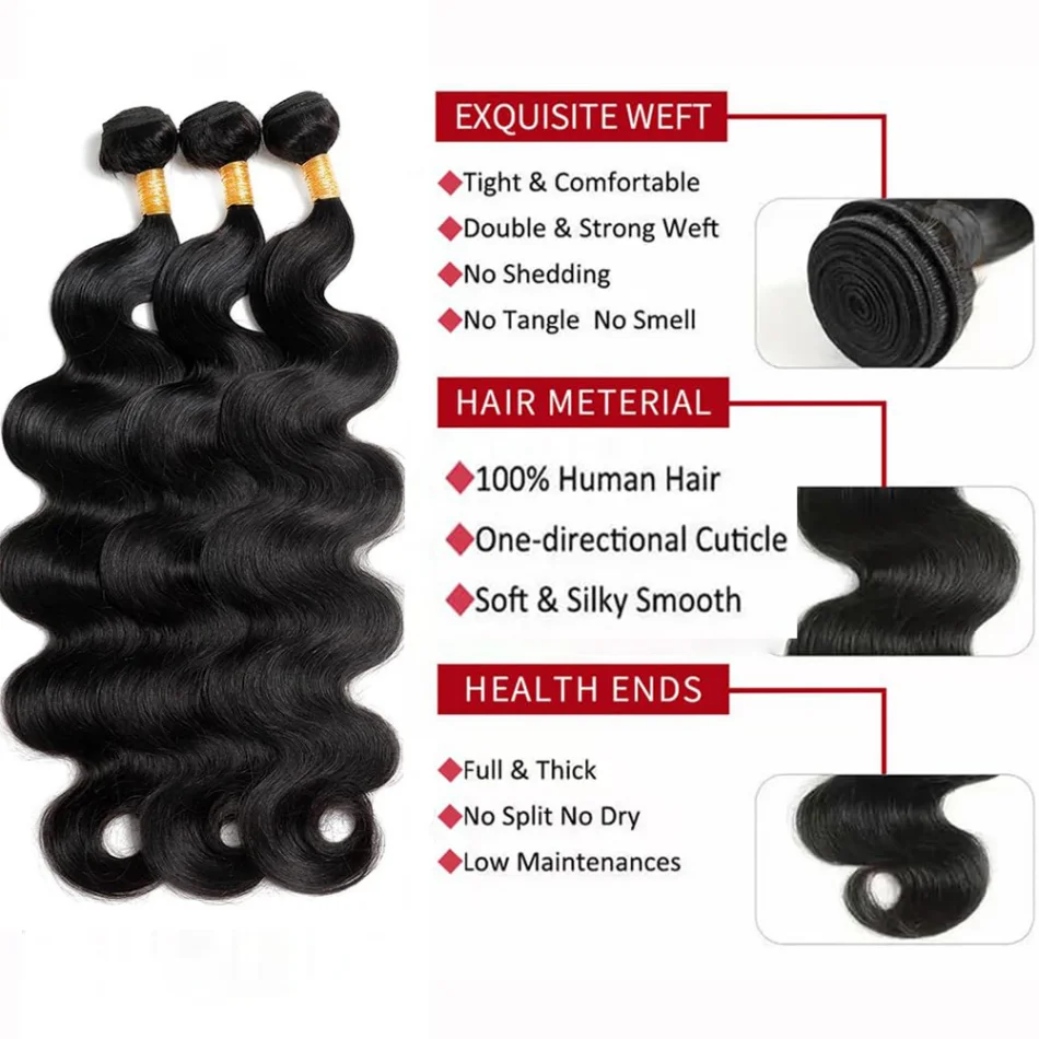 Human Hair Body Wave Wigs Bundles 100% Original Black Natural Brazilian Hair Extensions 1/3/4 Pieces Bundles Deals For Women