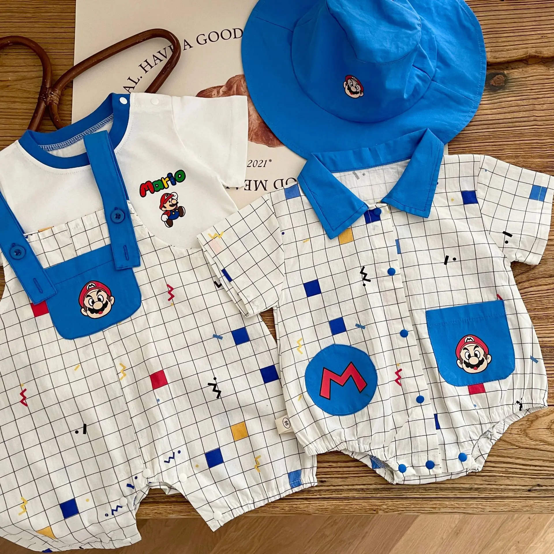 summer newborn baby boys cartoon bodysuits short sleeve plaid overalls 98% cotton t-shirts infant kids clothes infant romper