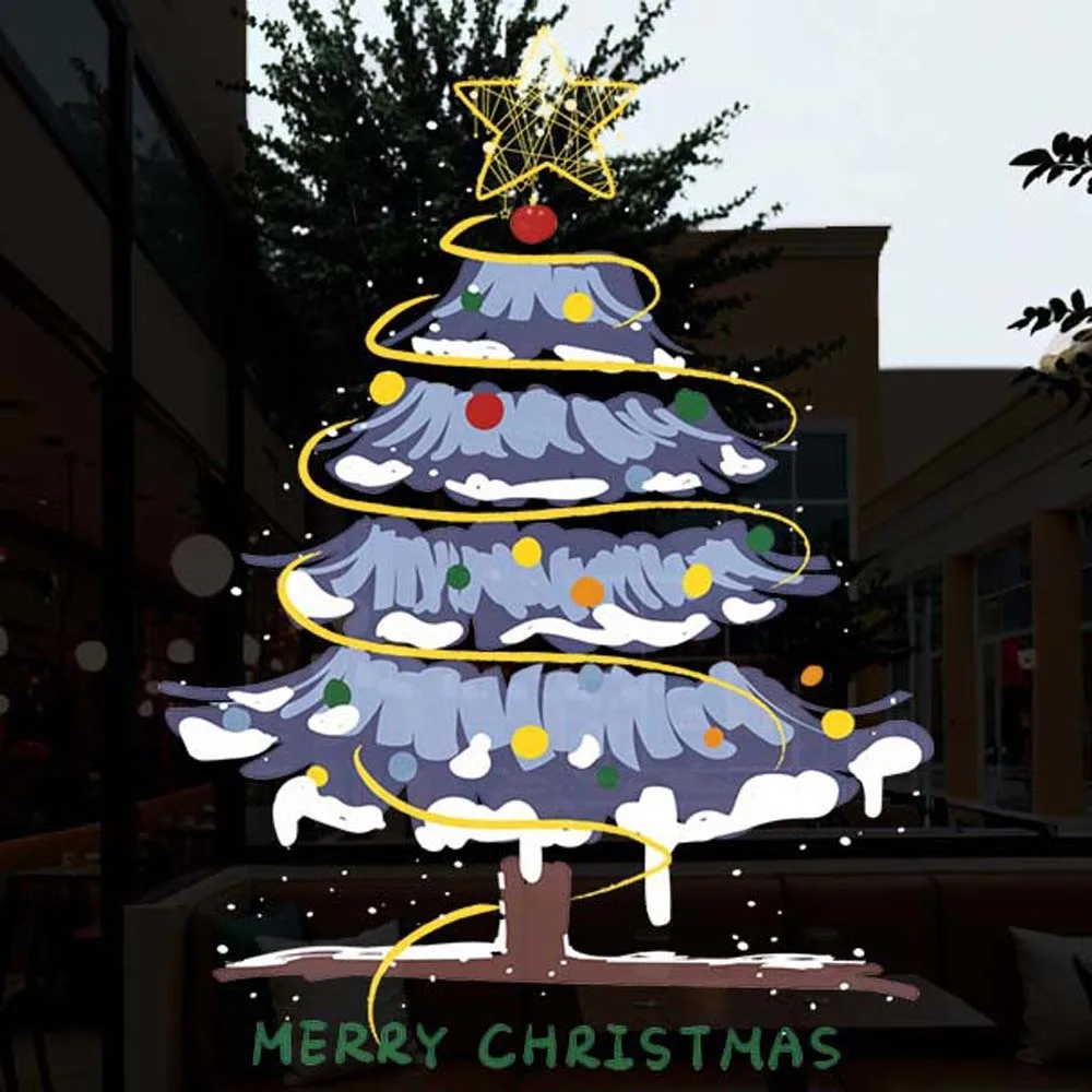 Christmas Stickers Tree Stickers Electrostatic Film Waterproof Transparent Visible Both Sides