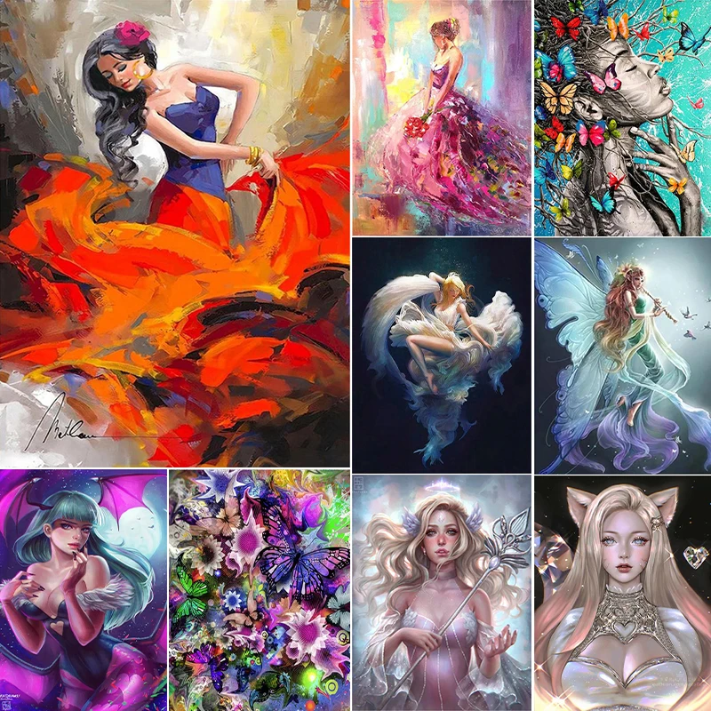 

Red Dress Dancer Painting 12 Colors Acrylic Paints Coloring By Numbers On Chemical Fiber Cloth for Living Room Home Decor Wall