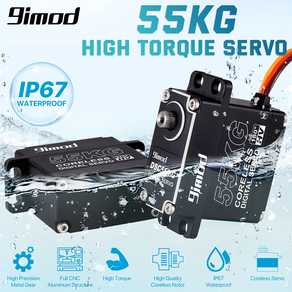 

9imod 55kg Waterproof Servo IP67 180/270 Magnetic Sensor High Torque Coreless Digital Servo Full Metal Gear for 1/8 1/10 RC Cars