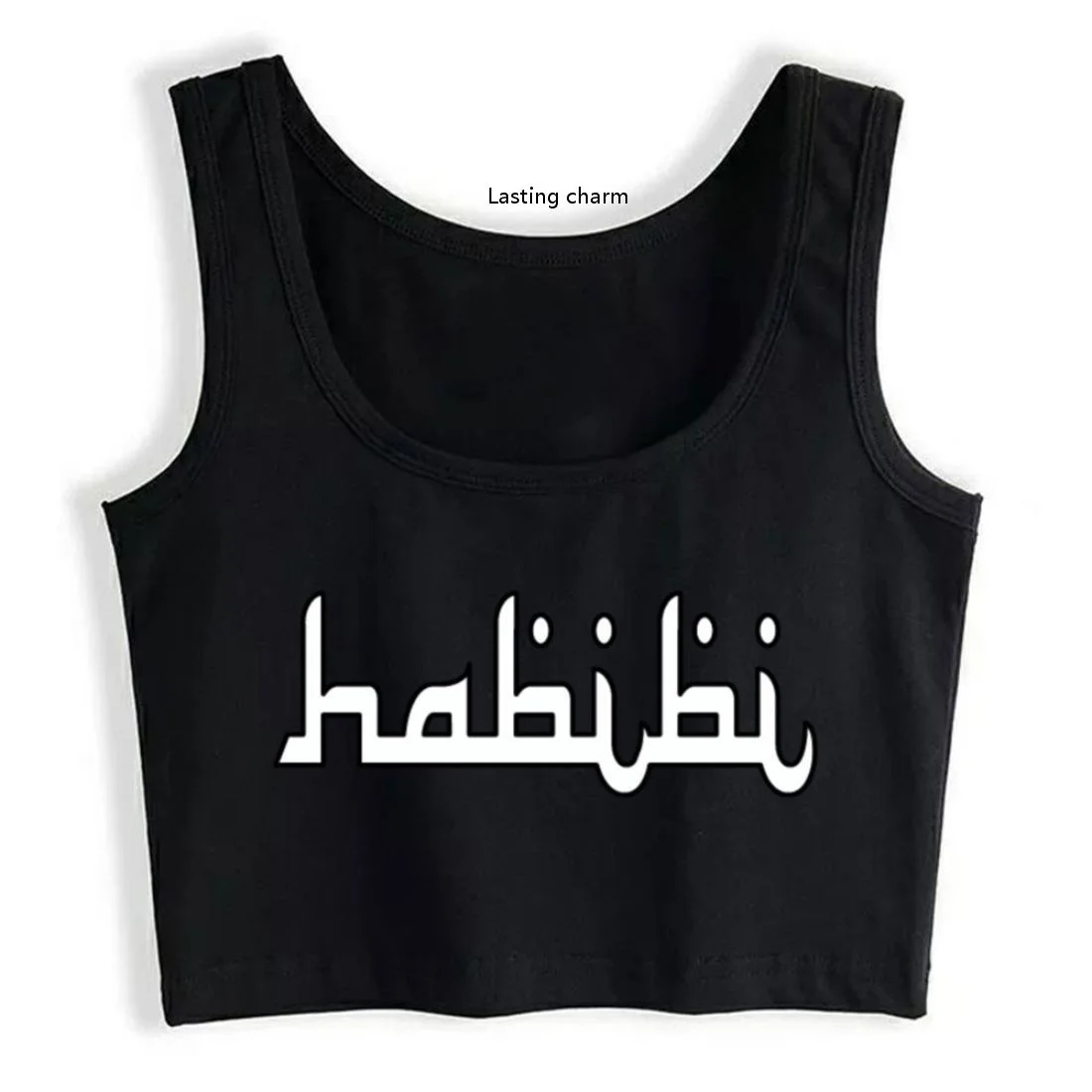 

Habibi White Outline Humor Crop Top Women's Harajuku Custom Sport Tops