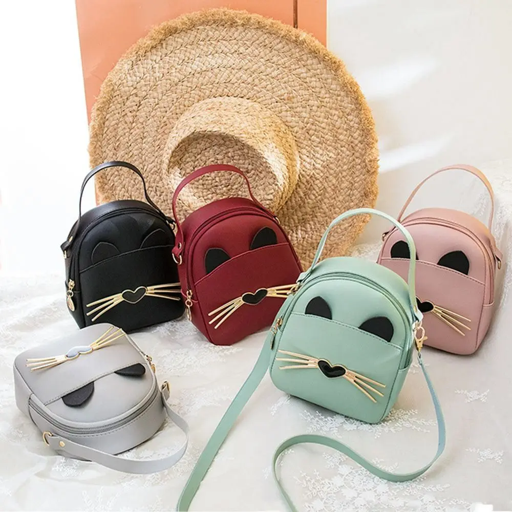 

Cute Cartoon Cat Backpacks Delicate Texture Women Shoulder Messenger Bag New Fashion PU Leather Small Backpack Daily Purse