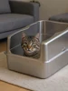 Extra Large Cat Litter Box with Lid Top Entry Litter Pan High Sided Top Exit Metal Cat Pan Anti-Urine Leakage for Big Cats Kitty 5
