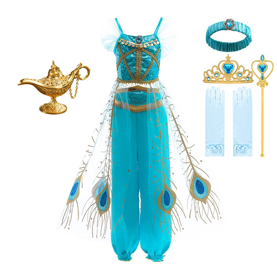

Children Arabian Princess Costume Girls Jasmine Dress Kids Summer Tops and Pants Outfit Halloween Carnival Party Clothes 3-10T