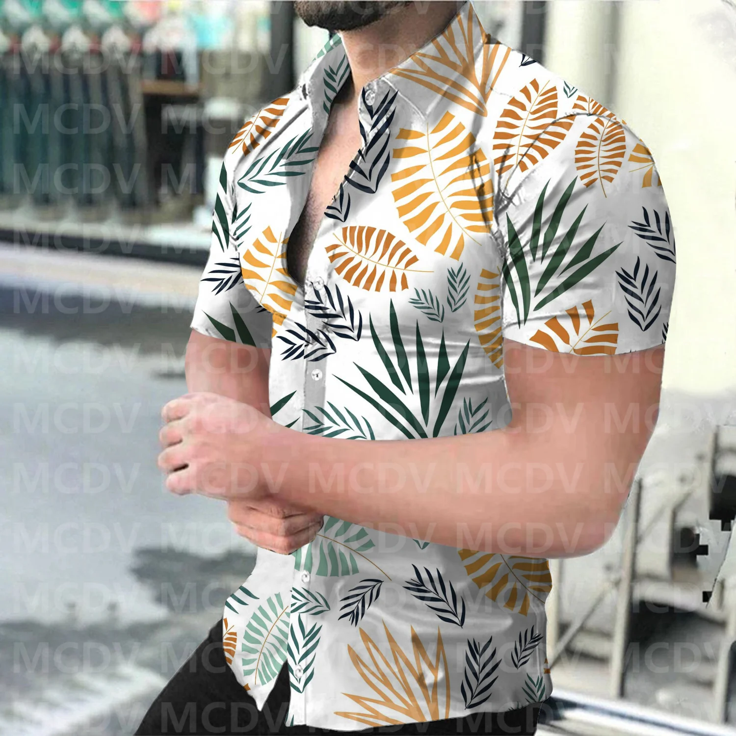 

Seaside Sunset Scenery Art Pattern 3D Printed Casual Button Shirt Men's Hawaiian Shirt