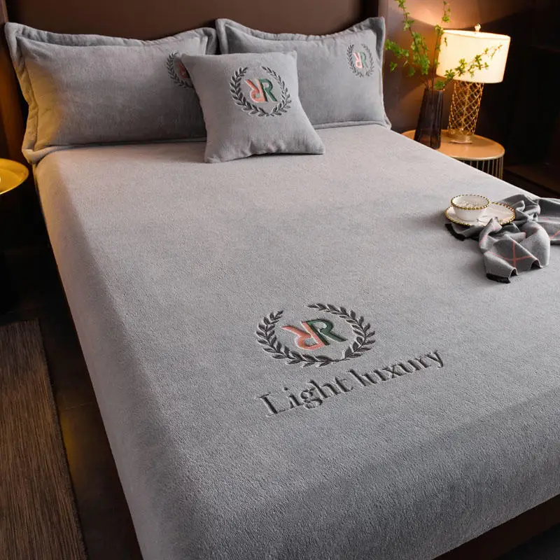 Winter Plush Elastic Fitted Sheet Couple Double Bedspread on The Bed Linen Mattress Pad Cover 90 150 180x200  Warm Deep Pocket 2