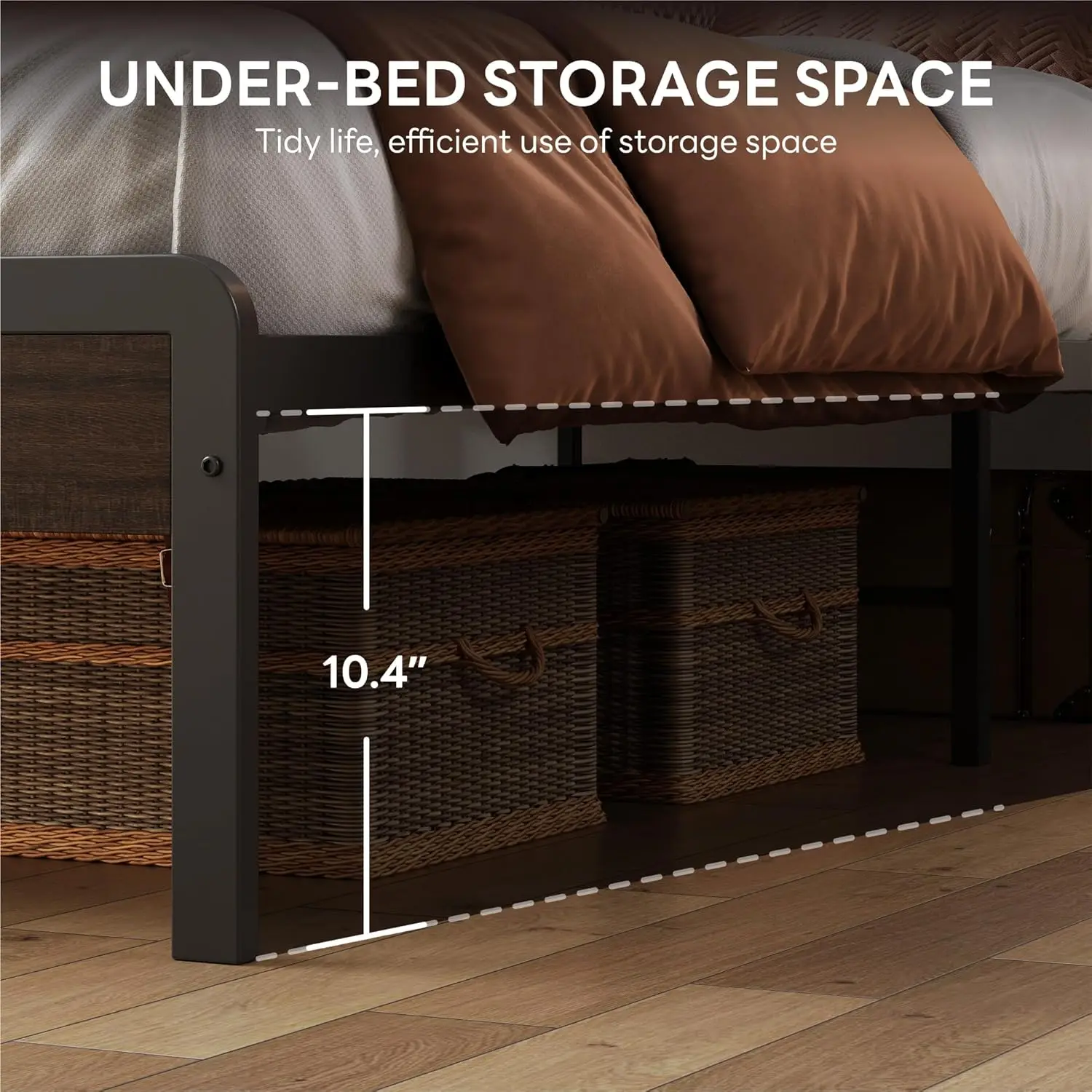 King Bed Frame with Headboard, Dark Wood Camas King with Strong Supports, Sturdy, Noise-Free, No Box Spring Needed, Dark Brown