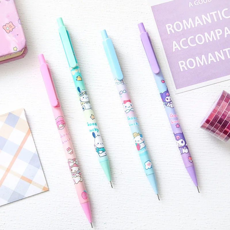 Mechanical Pencil Set Sanrio Cartoon 12pcs Kuromi Melody Pochacco Movable Pen 0.5 Black For Primary School Student Stationery