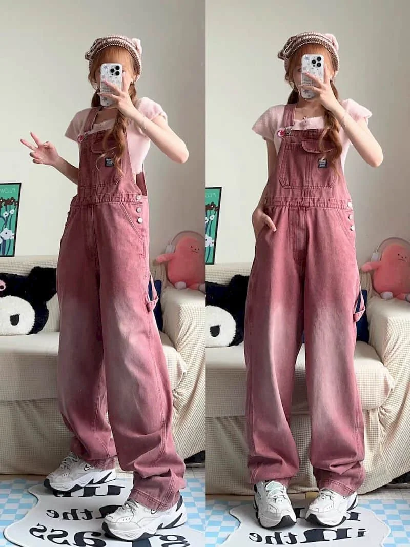 Denim Jumpsuits for Women Korean Style One Piece Outfit
