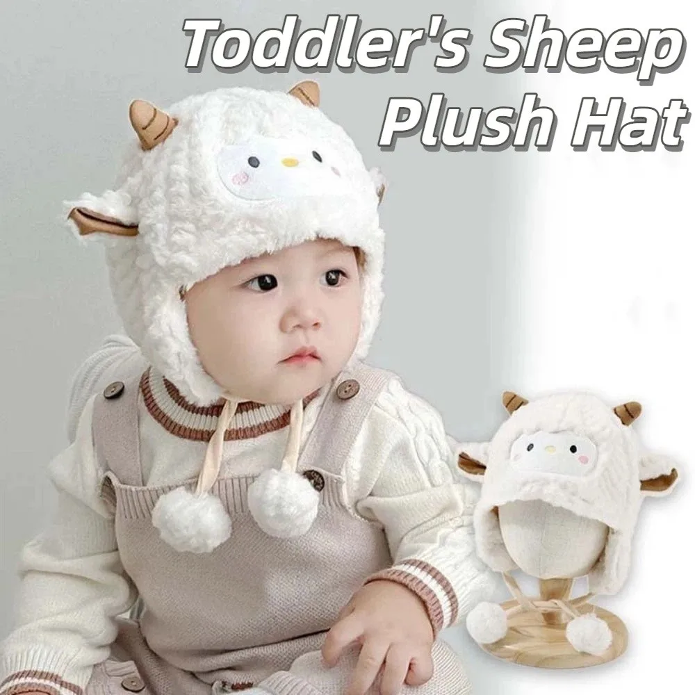 Kawaii Toddler's Sheep Hat Thickened Ear Protection Cute Sheep Hat Coldproof Windproof Baby Warm Caps Outdoor Activities
