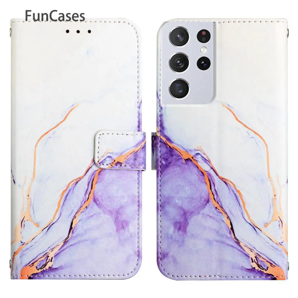 Custodie Per Telefoni Cellulari Samsung Galaxy S21 Ultra White Purple Flip Portafoglio Cover Per Telefono Samsung S21 Ultra 5G Borse Carcaso