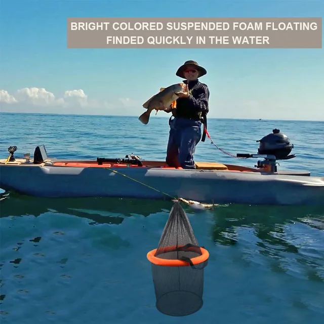 Fishing Basket Net Bag Collapsible Floating Fishing Net Portable Nylon Mesh Fish Shrimp Basket Landing Bucket Bait Net Storage 4