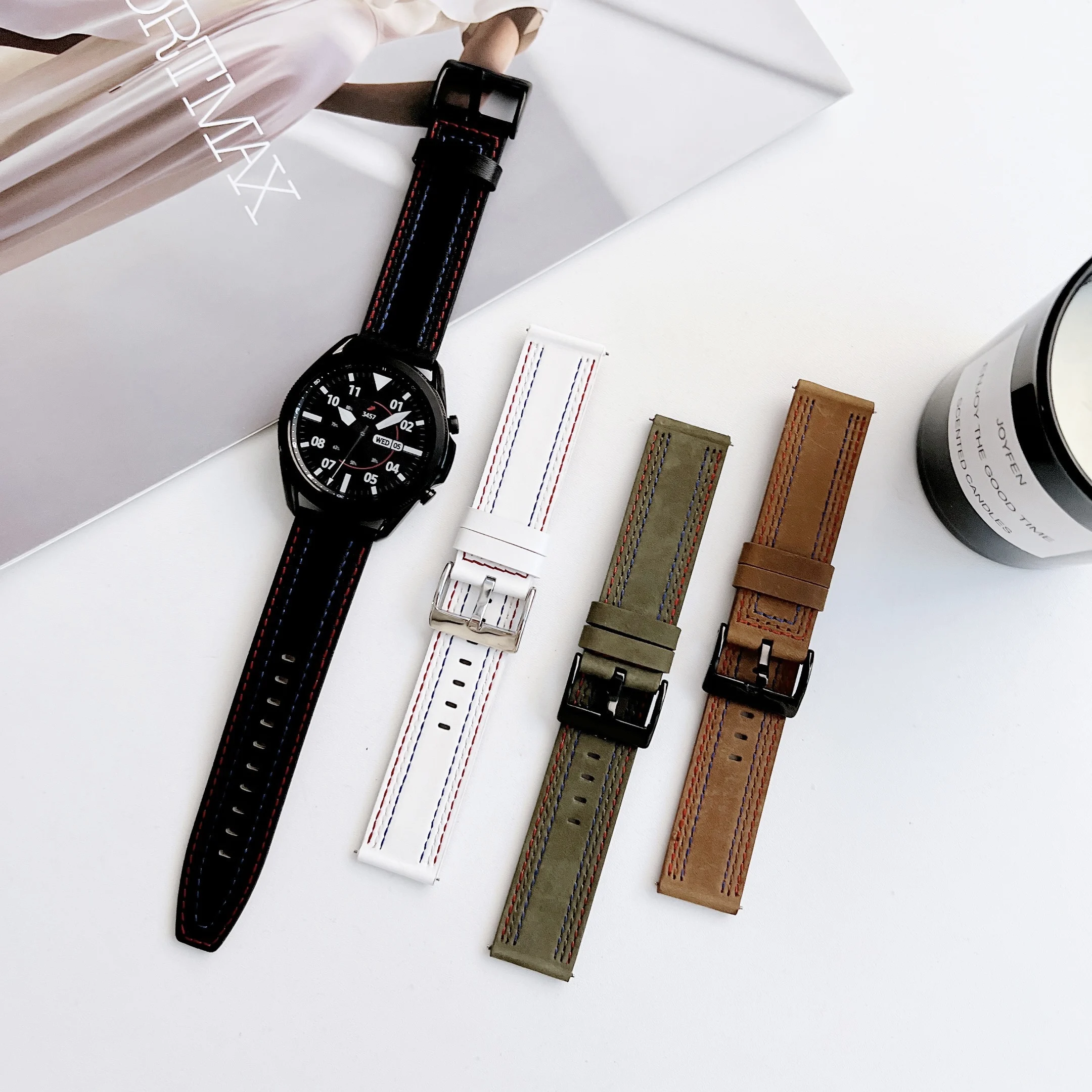 22mm 20mm Leather Strap for Samsung Galaxy Watch 6/5/4 Huawei Watch 3/Pro Bracelet Wristband for Amazfit GTR3/3 Pro/4/GTS Correa