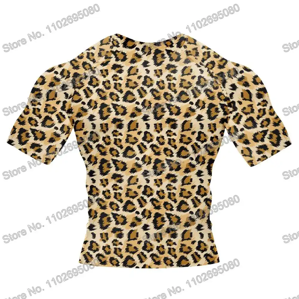 Leopard Surf Clothing BJJ MMA Men Rash Guard Short Sleeve Diving T-Shirt Tight Swimwear Summer Beach Floatsuit Women GYM Tops